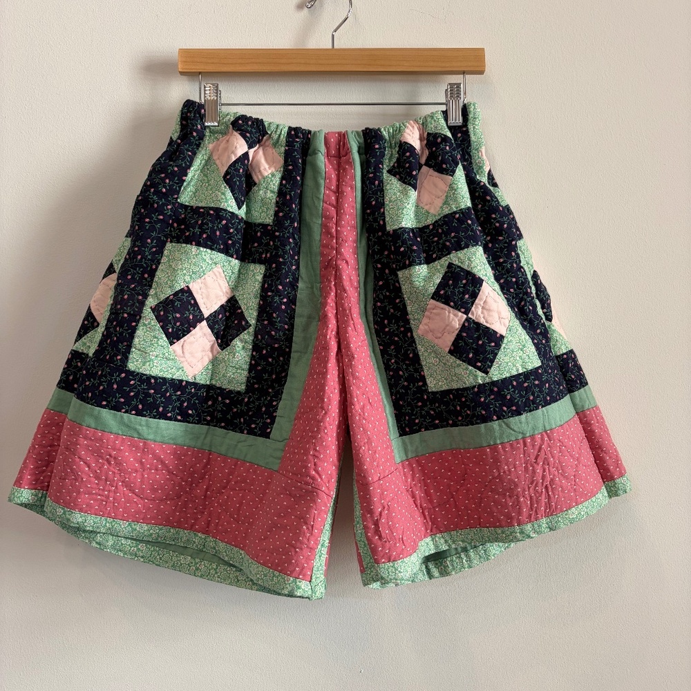 Quilted Patchwork Cotton Shorts in Pink & Mint